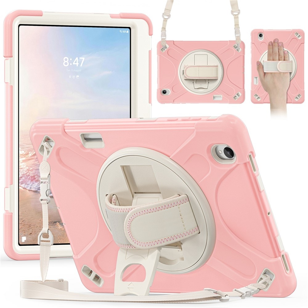 Strap odolný kryt s držiakom na ruku a ramenným popruhom na Samsung Galaxy Tab S12+ - ružový