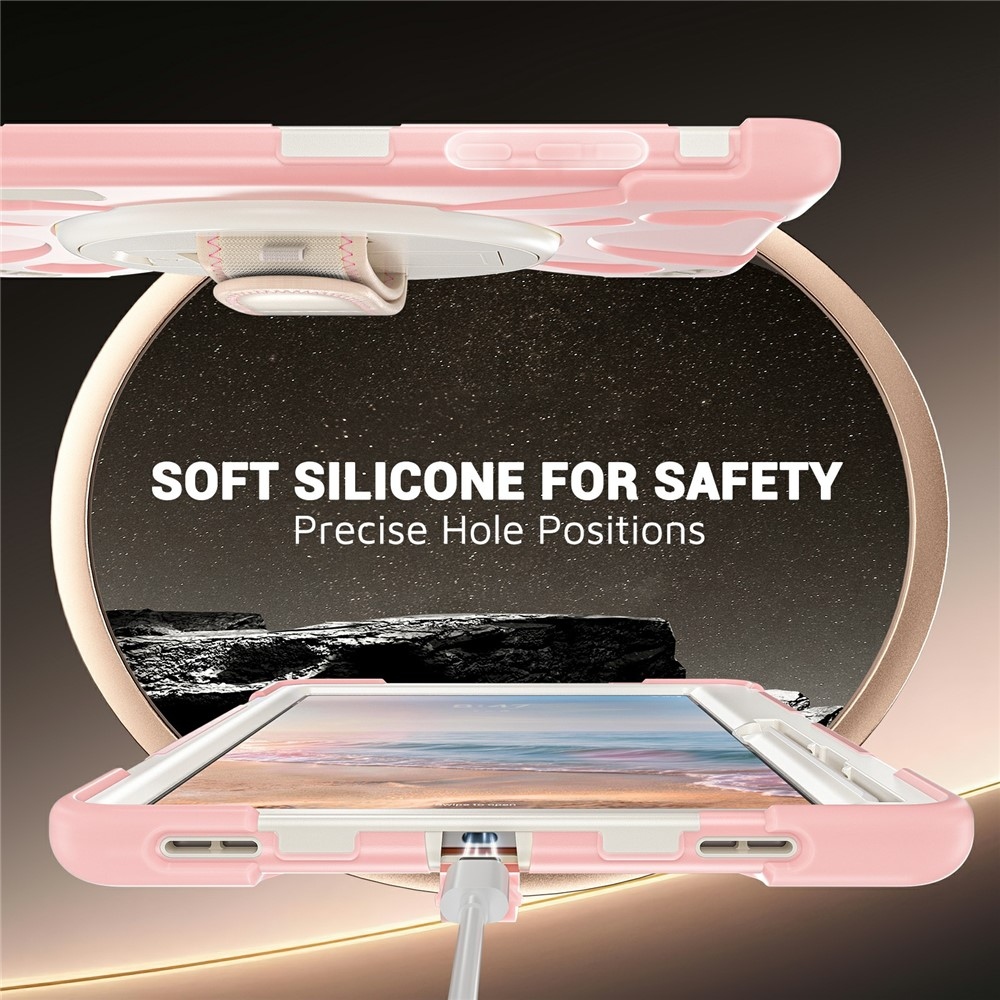 Strap odolný kryt s držiakom na ruku a ramenným popruhom na Samsung Galaxy Tab S12+ - ružový