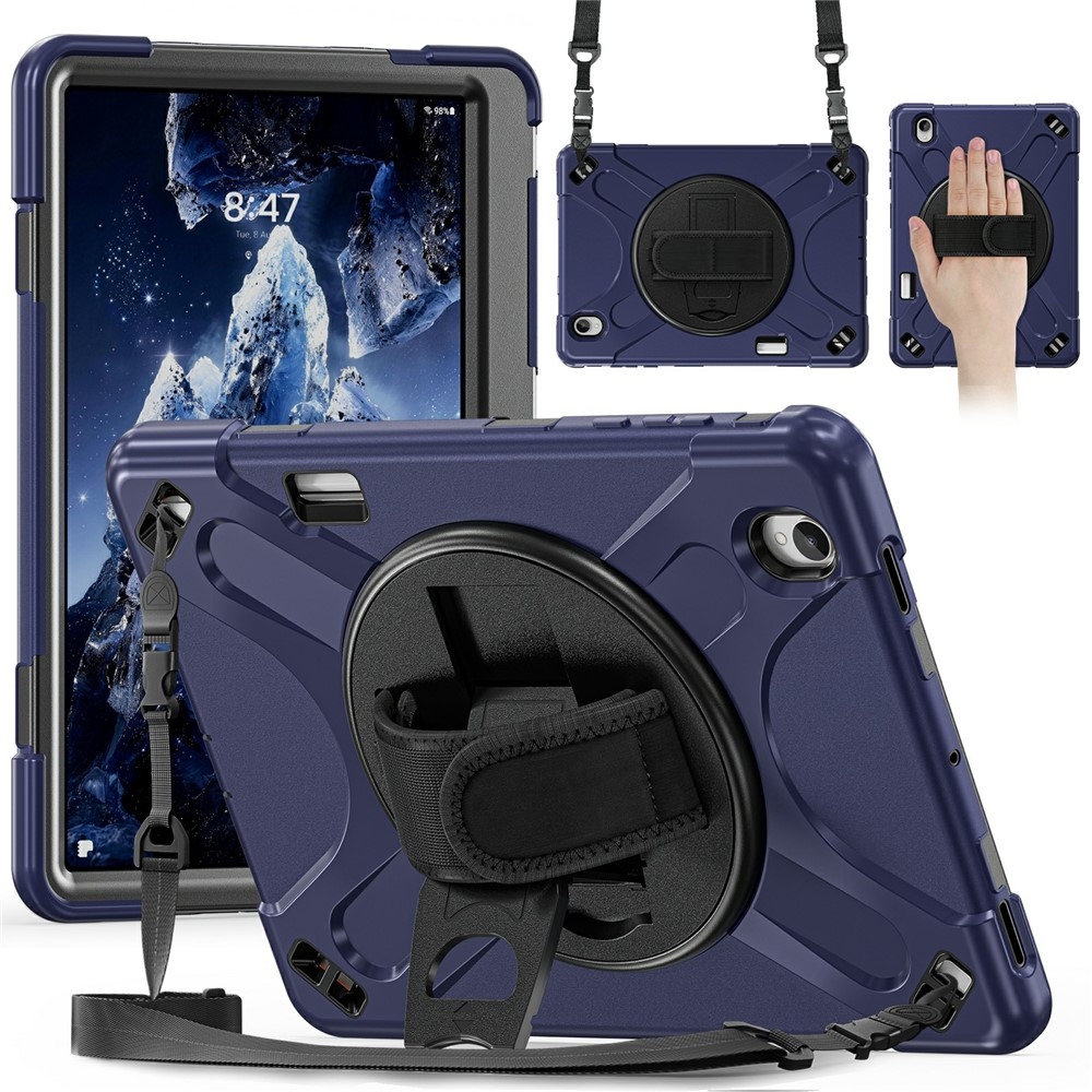Strap odolný kryt s držiakom na ruku a ramenným popruhom na Samsung Galaxy Tab S12+ - tmavomodrý