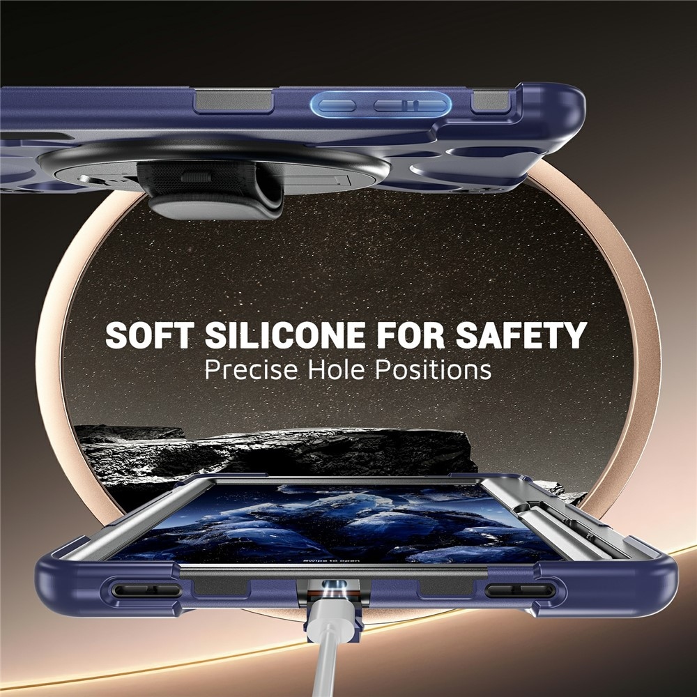 Strap odolný kryt s držiakom na ruku a ramenným popruhom na Samsung Galaxy Tab S12+ - tmavomodrý