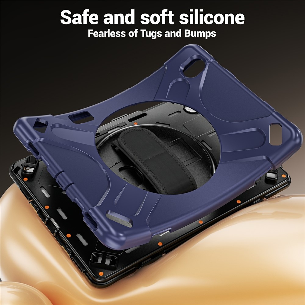 Strap odolný kryt s držiakom na ruku a ramenným popruhom na Samsung Galaxy Tab S12+ - tmavomodrý