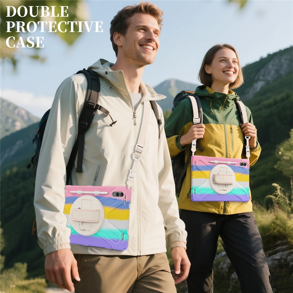 Strap odolný kryt s držiakom na ruku a ramenným popruhom na Samsung Galaxy Tab S12 Ultra/S11 Ultra - farebné pruhy