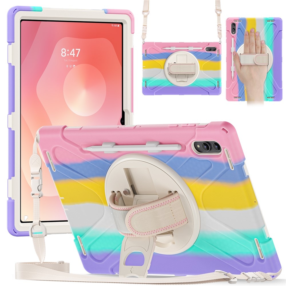 Strap odolný kryt s držiakom na ruku a ramenným popruhom na Samsung Galaxy Tab S12 Ultra/S11 Ultra - farebné pruhy