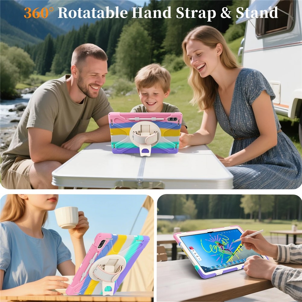 Strap odolný kryt s držiakom na ruku a ramenným popruhom na Samsung Galaxy Tab S12 Ultra/S11 Ultra - farebné pruhy