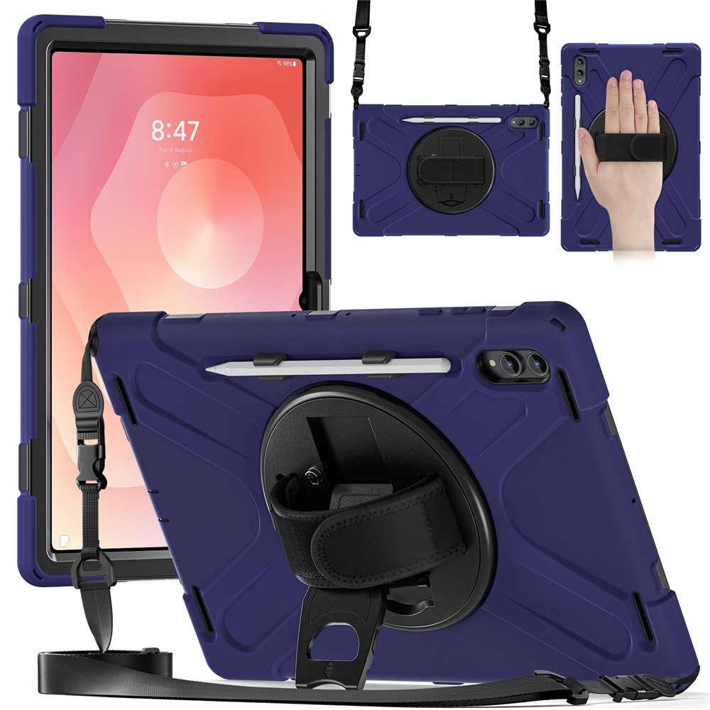 Strap odolný kryt s držiakom na ruku a ramenným popruhom na Samsung Galaxy Tab S12 Ultra/S11 Ultra - modrý