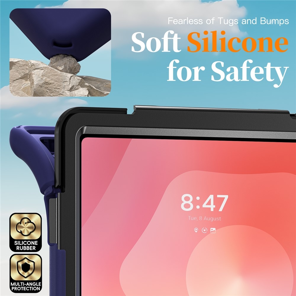 Strap odolný kryt s držiakom na ruku a ramenným popruhom na Samsung Galaxy Tab S12 Ultra/S11 Ultra - modrý