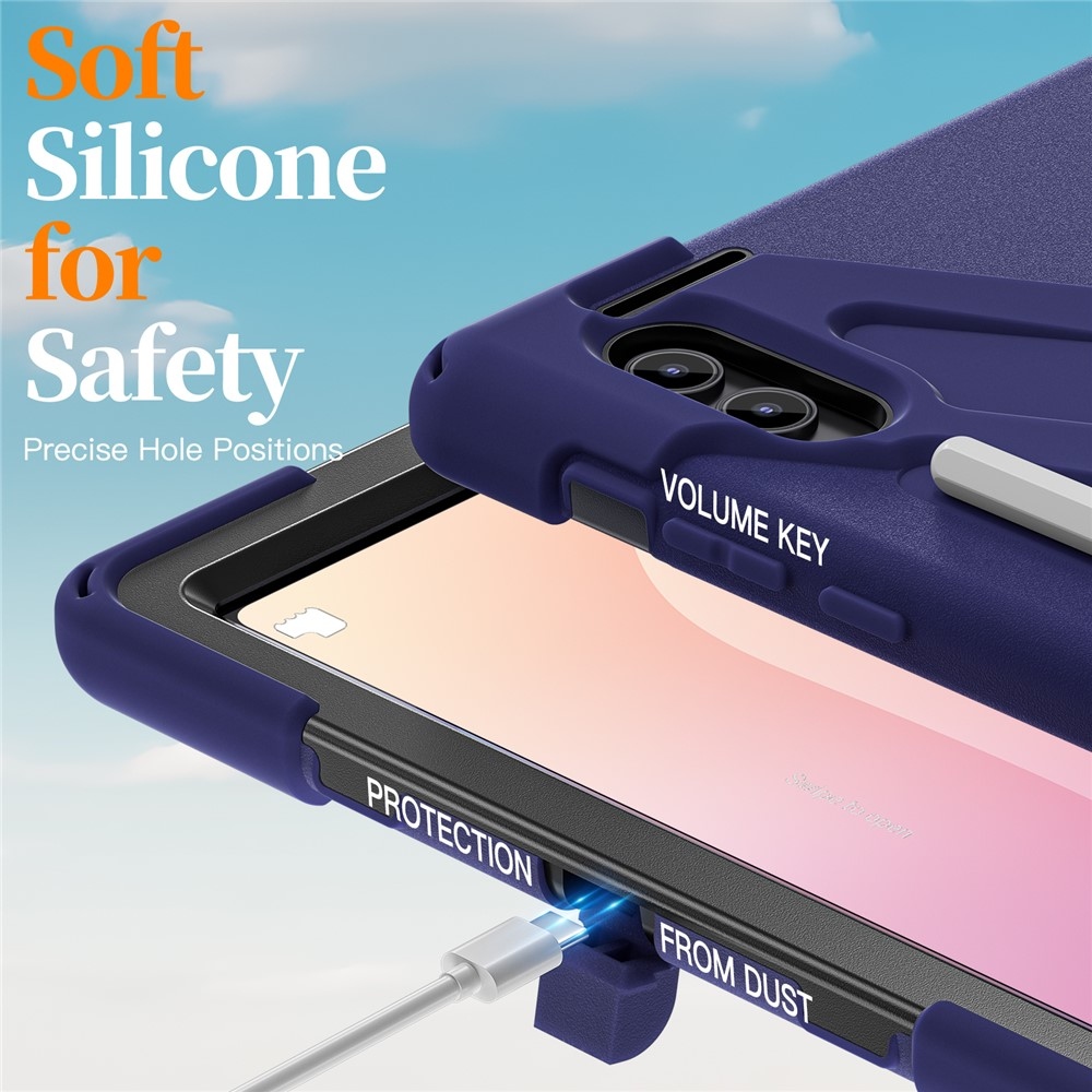 Strap odolný kryt s držiakom na ruku a ramenným popruhom na Samsung Galaxy Tab S12 Ultra/S11 Ultra - modrý
