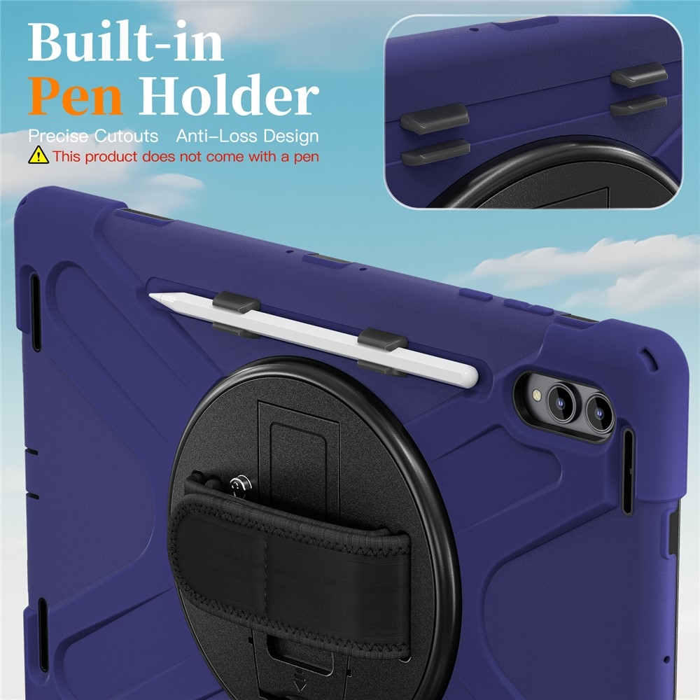 Strap odolný kryt s držiakom na ruku a ramenným popruhom na Samsung Galaxy Tab S12 Ultra/S11 Ultra - modrý