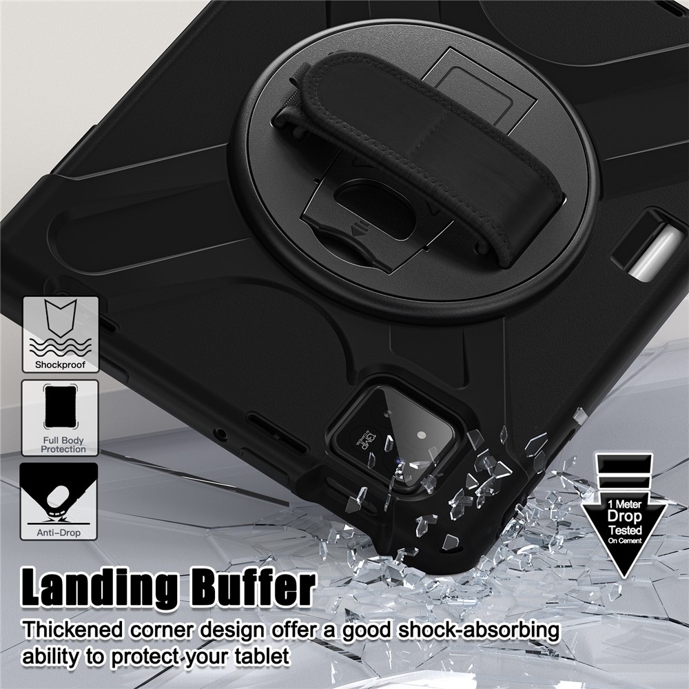 Strap odolný kryt s držiakom na ruku a ramenným popruhom na Xiaomi Pad 8/8 Pro/7/7 Pro - čierny