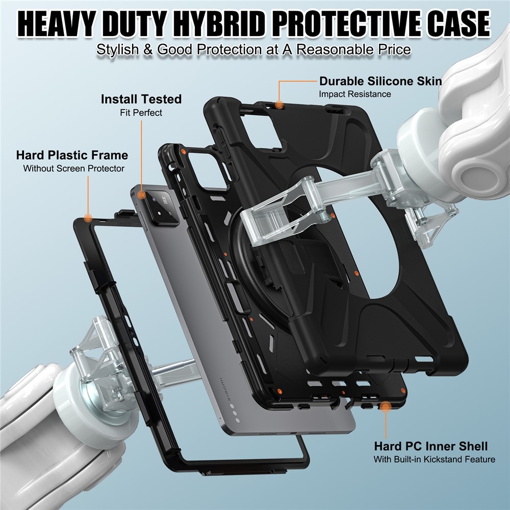 Strap odolný kryt s držiakom na ruku a ramenným popruhom na Xiaomi Pad 8/8 Pro/7/7 Pro - čierny