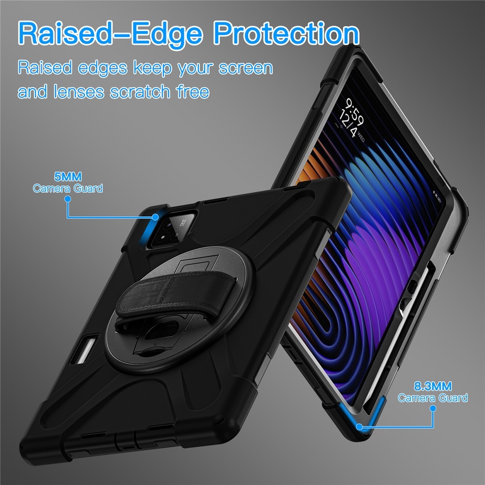 Strap odolný kryt s držiakom na ruku a ramenným popruhom na Xiaomi Pad 8/8 Pro/7/7 Pro - čierny