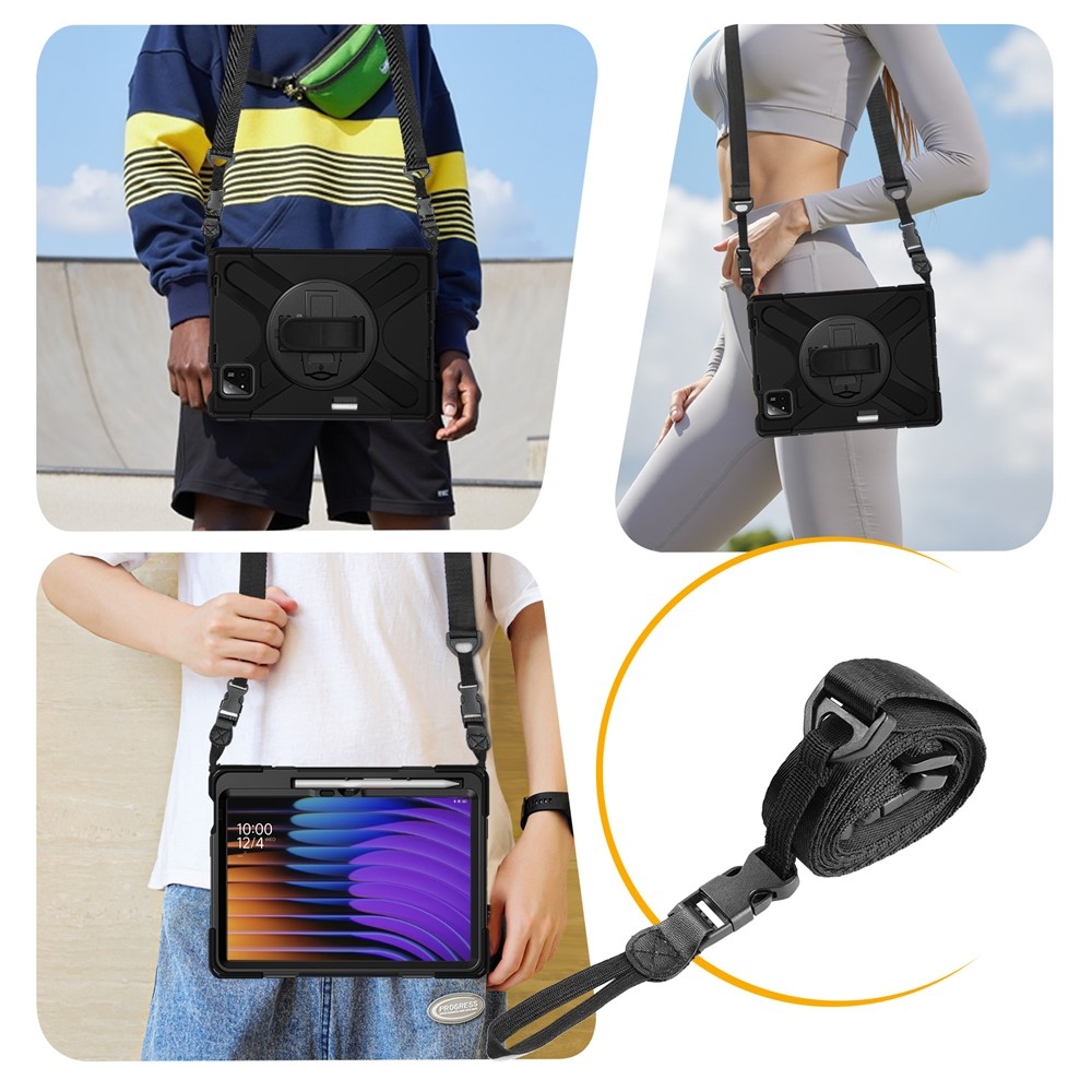 Strap odolný kryt s držiakom na ruku a ramenným popruhom na Xiaomi Pad 8/8 Pro/7/7 Pro - čierny