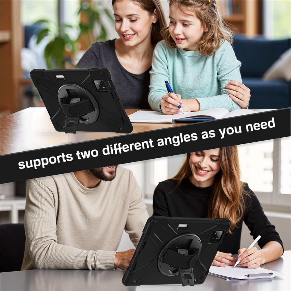 Strap odolný kryt s držiakom na ruku a ramenným popruhom na Xiaomi Pad 8/8 Pro/7/7 Pro - čierny