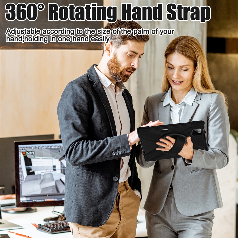 Strap odolný kryt s držiakom na ruku a ramenným popruhom na Xiaomi Pad 8/8 Pro/7/7 Pro - čierny
