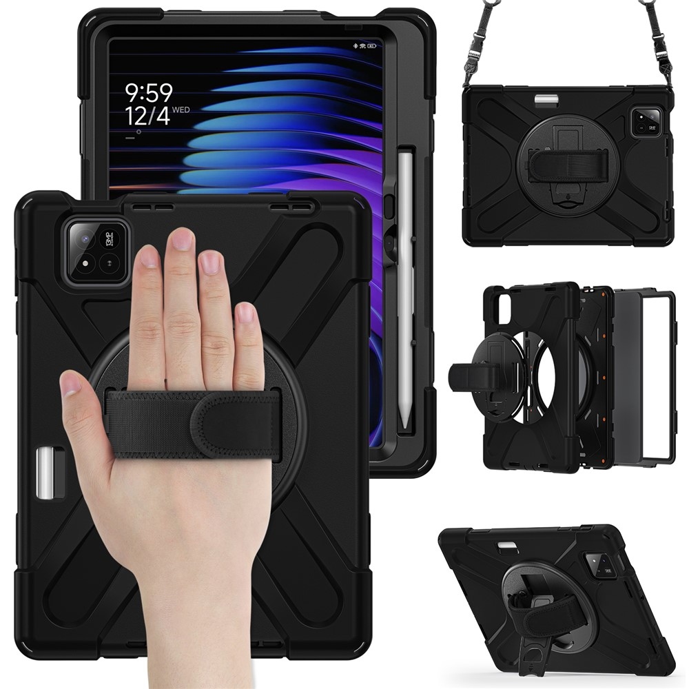 Strap odolný kryt s držiakom na ruku a ramenným popruhom na Xiaomi Pad 8/8 Pro/7/7 Pro - čierny
