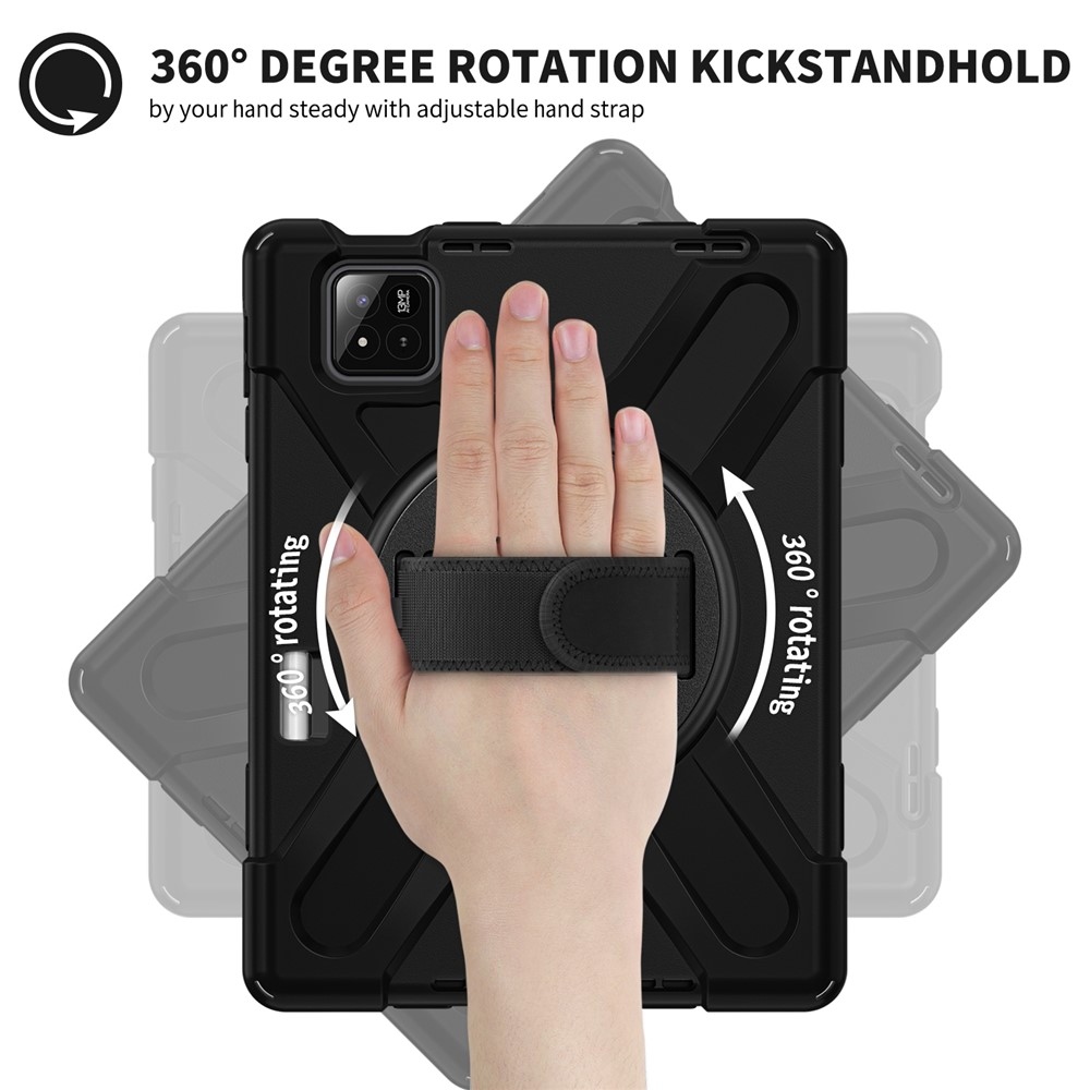 Strap odolný kryt s držiakom na ruku a ramenným popruhom na Xiaomi Pad 8/8 Pro/7/7 Pro - čierny