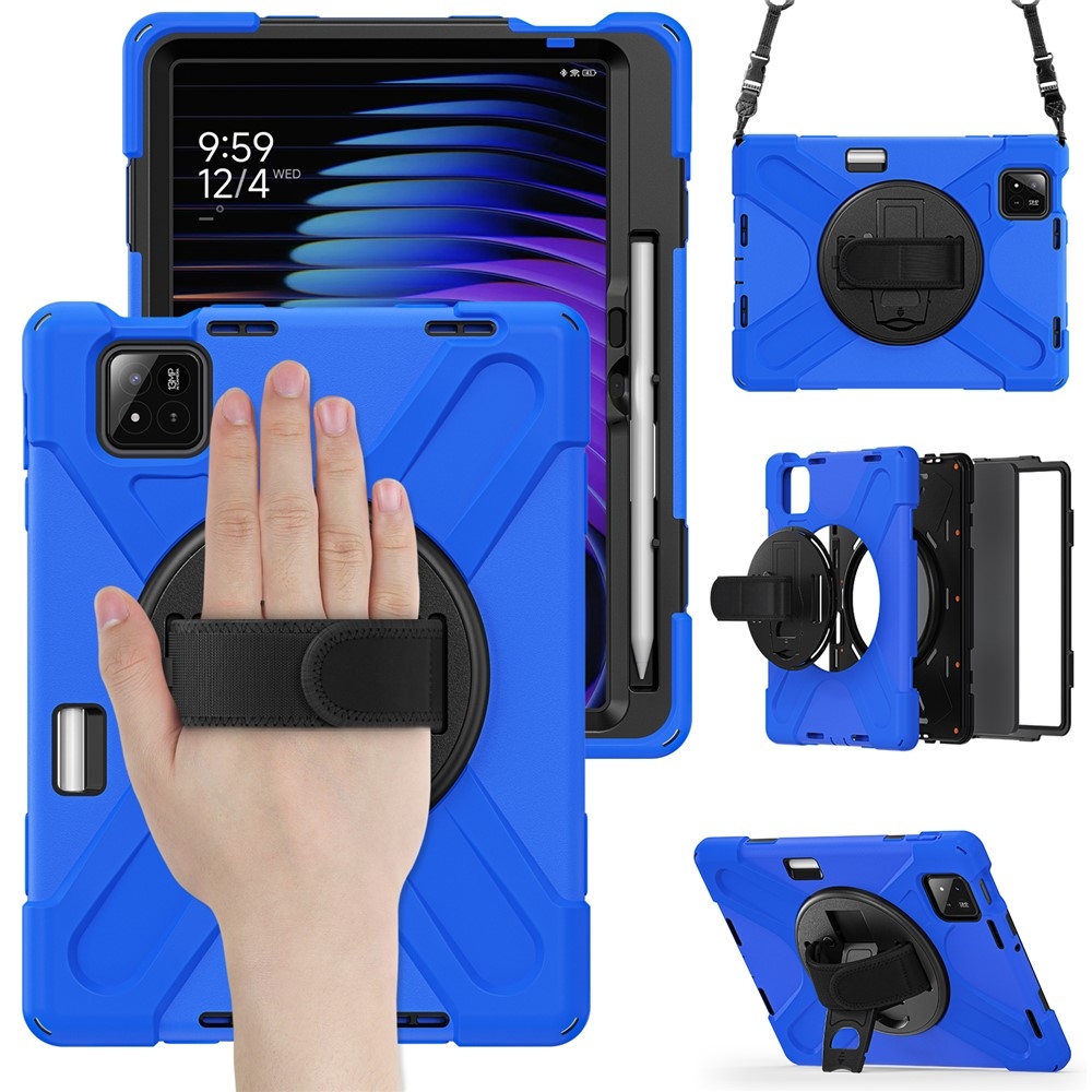Strap odolný kryt s držiakom na ruku a ramenným popruhom na Xiaomi Pad 8/8 Pro/7/7 Pro - modrý