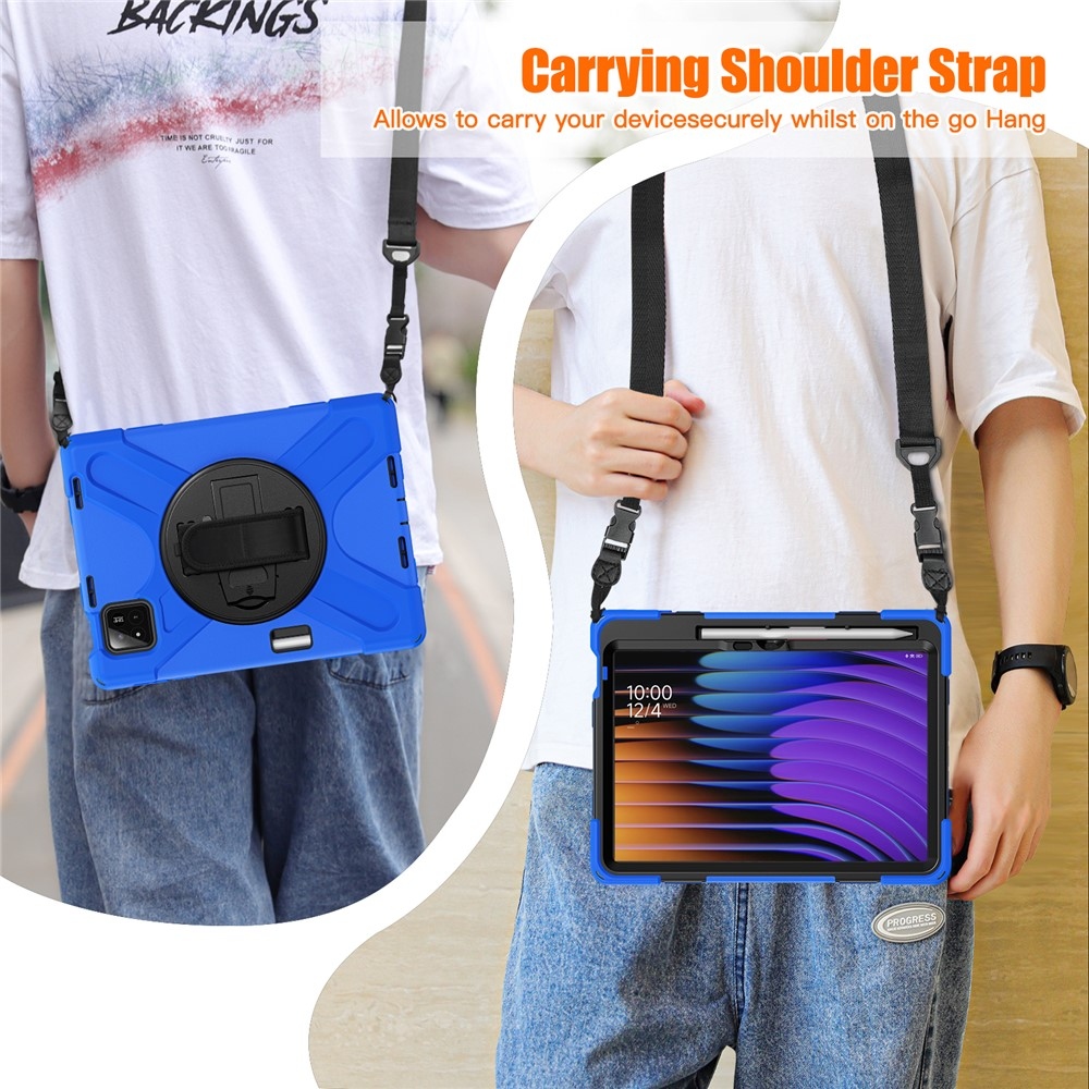 Strap odolný kryt s držiakom na ruku a ramenným popruhom na Xiaomi Pad 8/8 Pro/7/7 Pro - modrý