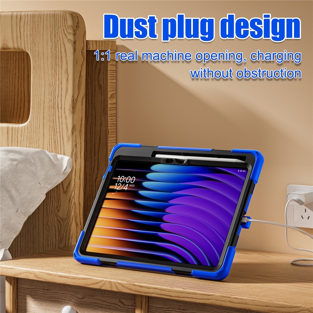 Strap odolný kryt s držiakom na ruku a ramenným popruhom na Xiaomi Pad 8/8 Pro/7/7 Pro - modrý