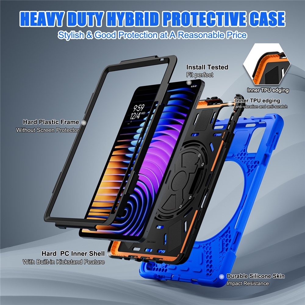 Strap odolný kryt s držiakom na ruku a ramenným popruhom na Xiaomi Pad 8/8 Pro/7/7 Pro - modrý