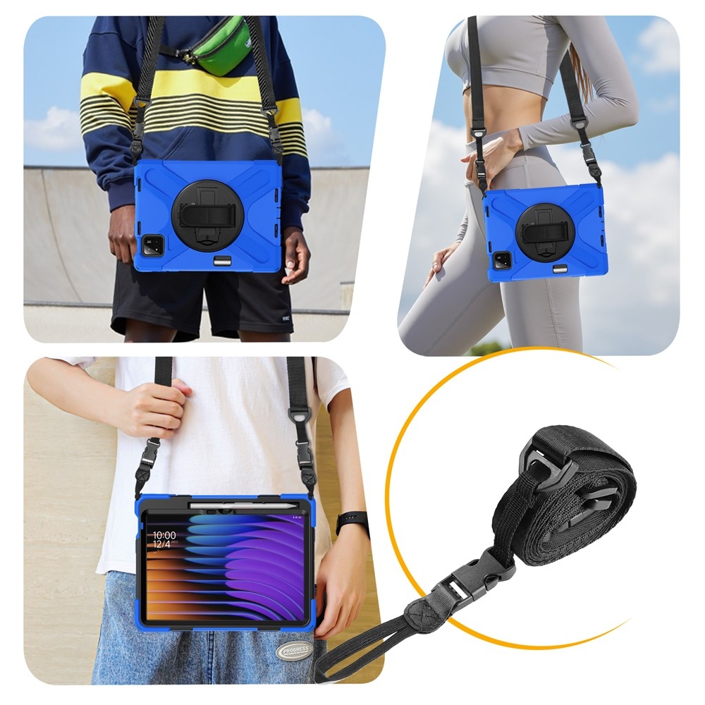 Strap odolný kryt s držiakom na ruku a ramenným popruhom na Xiaomi Pad 8/8 Pro/7/7 Pro - modrý