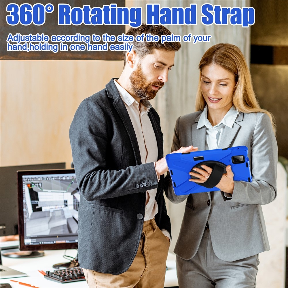 Strap odolný kryt s držiakom na ruku a ramenným popruhom na Xiaomi Pad 8/8 Pro/7/7 Pro - modrý