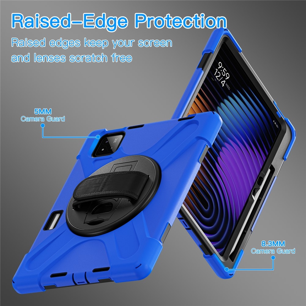 Strap odolný kryt s držiakom na ruku a ramenným popruhom na Xiaomi Pad 8/8 Pro/7/7 Pro - modrý