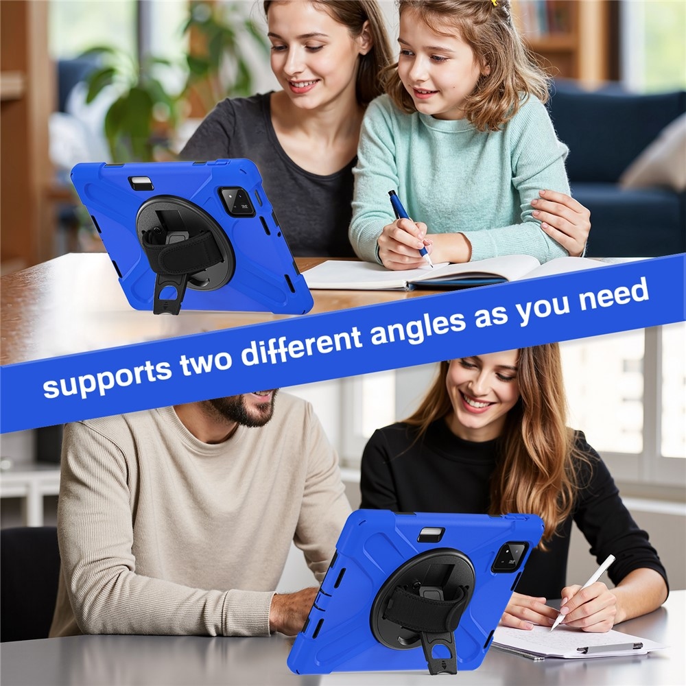 Strap odolný kryt s držiakom na ruku a ramenným popruhom na Xiaomi Pad 8/8 Pro/7/7 Pro - modrý
