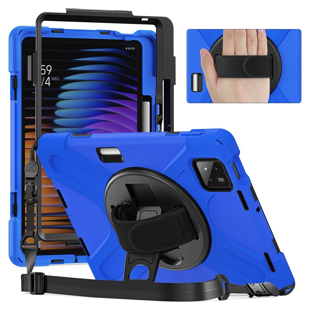 Strap odolný kryt s držiakom na ruku a ramenným popruhom na Xiaomi Pad 8/8 Pro/7/7 Pro - modrý