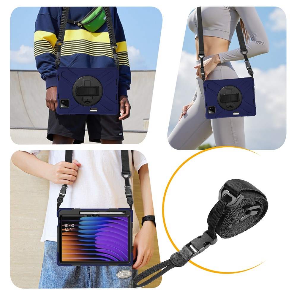 Strap odolný kryt s držiakom na ruku a ramenným popruhom na Xiaomi Pad 8/8 Pro/7/7 Pro - tmavomodrý