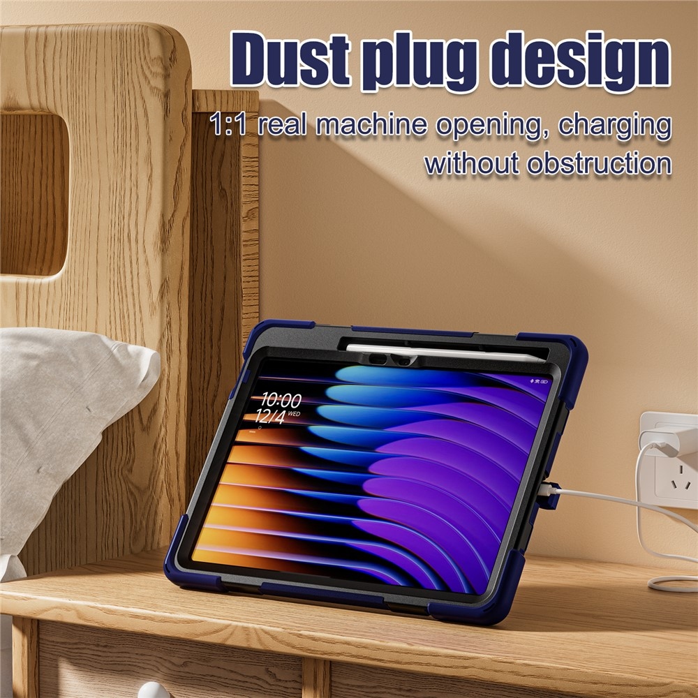 Strap odolný kryt s držiakom na ruku a ramenným popruhom na Xiaomi Pad 8/8 Pro/7/7 Pro - tmavomodrý