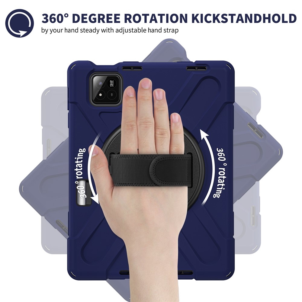 Strap odolný kryt s držiakom na ruku a ramenným popruhom na Xiaomi Pad 8/8 Pro/7/7 Pro - tmavomodrý