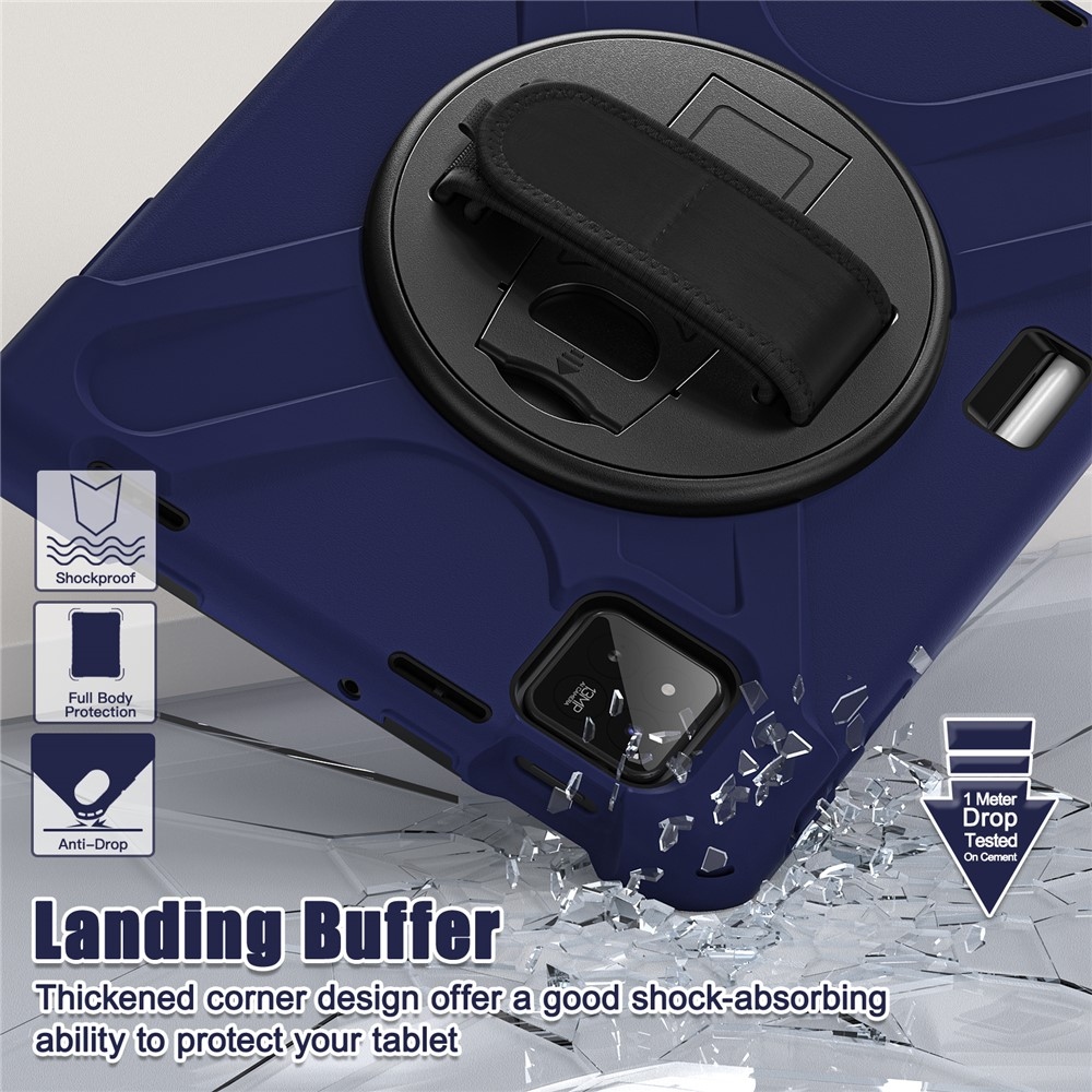 Strap odolný kryt s držiakom na ruku a ramenným popruhom na Xiaomi Pad 8/8 Pro/7/7 Pro - tmavomodrý