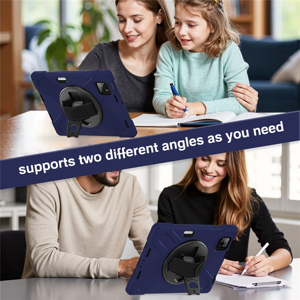 Strap odolný kryt s držiakom na ruku a ramenným popruhom na Xiaomi Pad 8/8 Pro/7/7 Pro - tmavomodrý