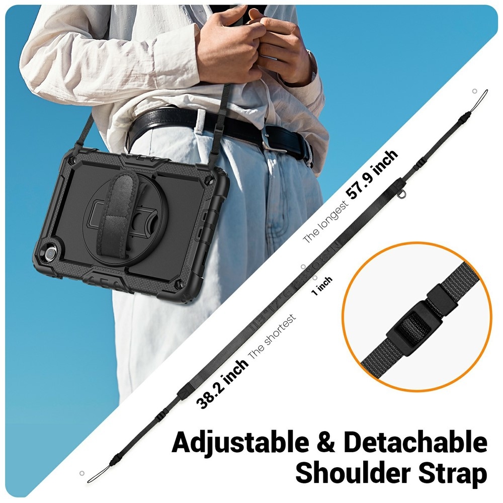 Strap odolný kryt s držiakom na ruku a ramenným popruhom na Xiaomi Redmi Pad 2 9.7 - čierny