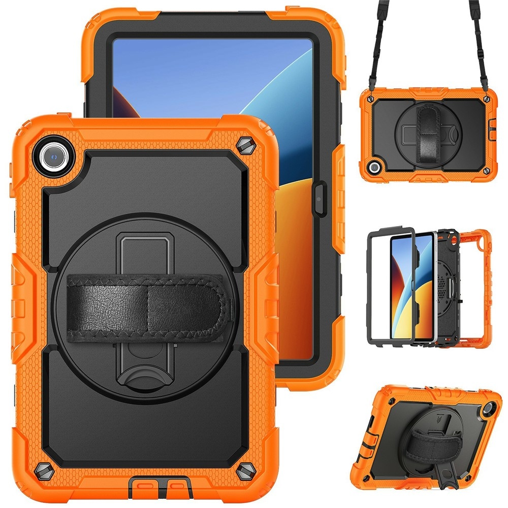 Strap odolný kryt s držiakom na ruku a ramenným popruhom na Xiaomi Redmi Pad 2 9.7 - oranžový