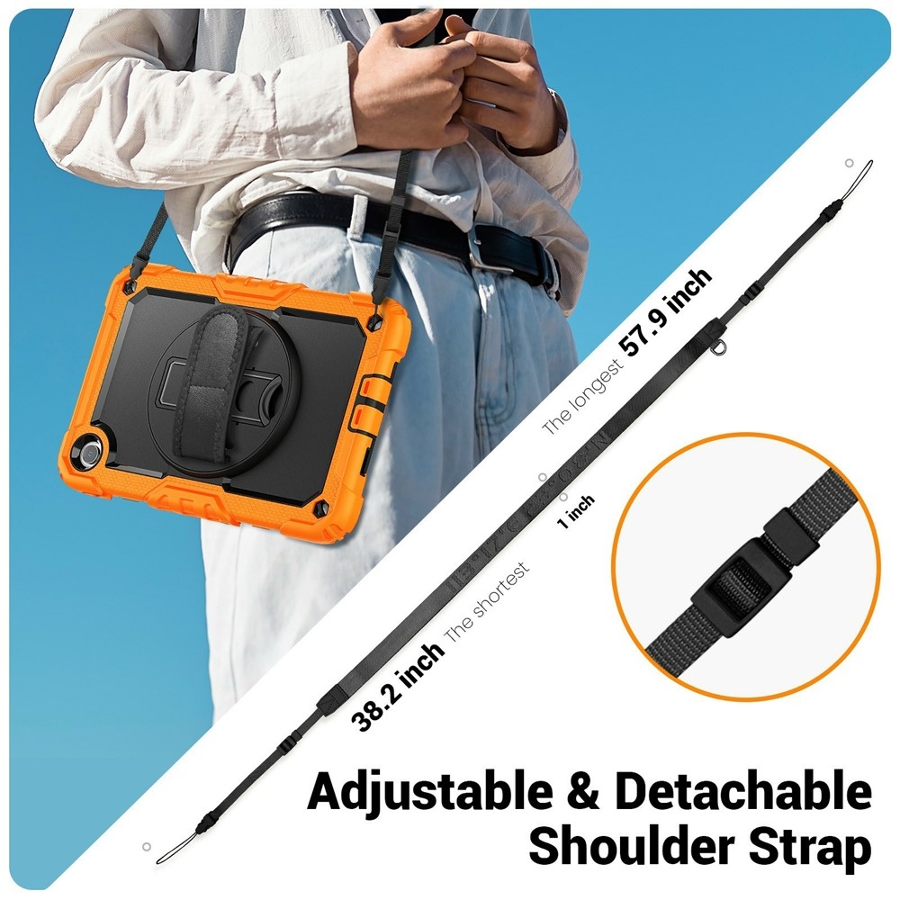 Strap odolný kryt s držiakom na ruku a ramenným popruhom na Xiaomi Redmi Pad 2 9.7 - oranžový