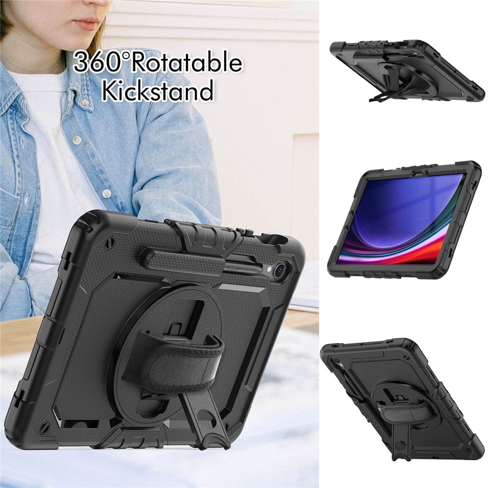 Strap odolný kryt s ramenným popruhom na Samsung Galaxy Tab S10 Lite/S10 FE/S9 FE SM-X510 SM-X516B - čierny/čierny