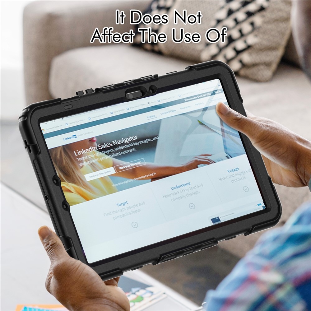 Strap odolný kryt s ramenným popruhom na Samsung Galaxy Tab S10 Lite/S10 FE/S9 FE SM-X510 SM-X516B - čierny/čierny