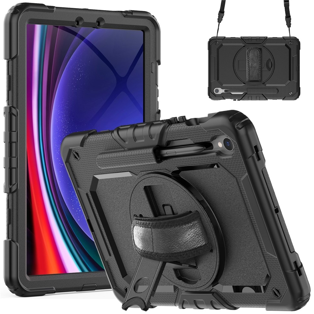 Strap odolný kryt s ramenným popruhom na Samsung Galaxy Tab S10 Lite/S10 FE/S9 FE SM-X510 SM-X516B - čierny/čierny