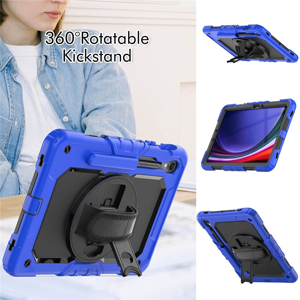 Strap odolný kryt s ramenným popruhom na Samsung Galaxy Tab S10 Lite/S10 FE/S9 FE SM-X510 SM-X516B - čierny/modrý