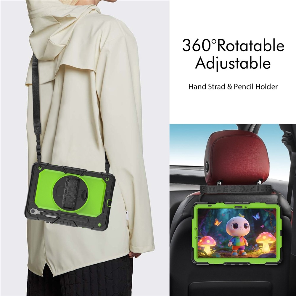 Strap odolný kryt s ramenným popruhom na Samsung Galaxy Tab S10 Lite/S10 FE/S9 FE SM-X510 SM-X516B - zelený/čierny