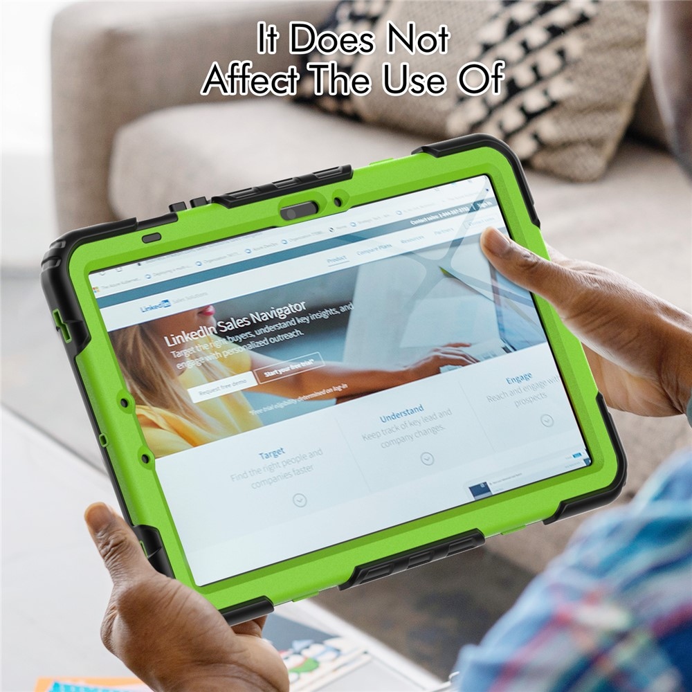 Strap odolný kryt s ramenným popruhom na Samsung Galaxy Tab S10 Lite/S10 FE/S9 FE SM-X510 SM-X516B - zelený/čierny