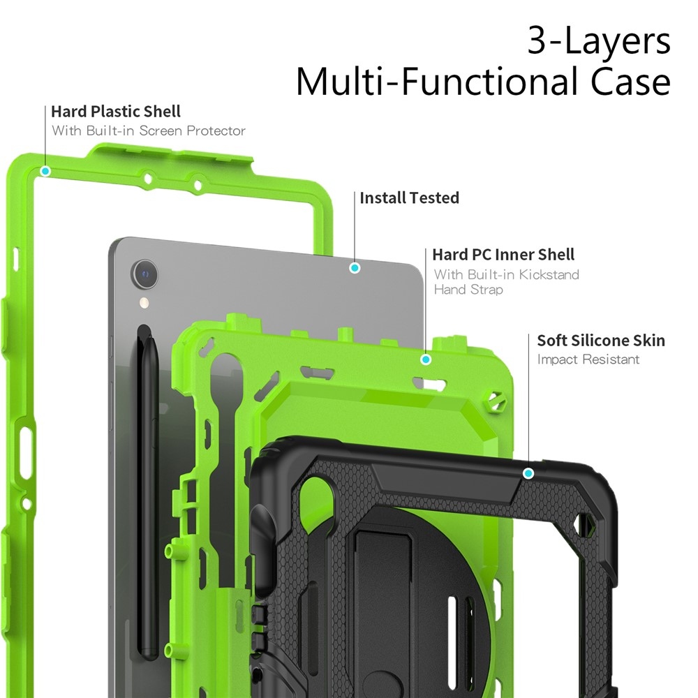 Strap odolný kryt s ramenným popruhom na Samsung Galaxy Tab S10 Lite/S10 FE/S9 FE SM-X510 SM-X516B - zelený/čierny