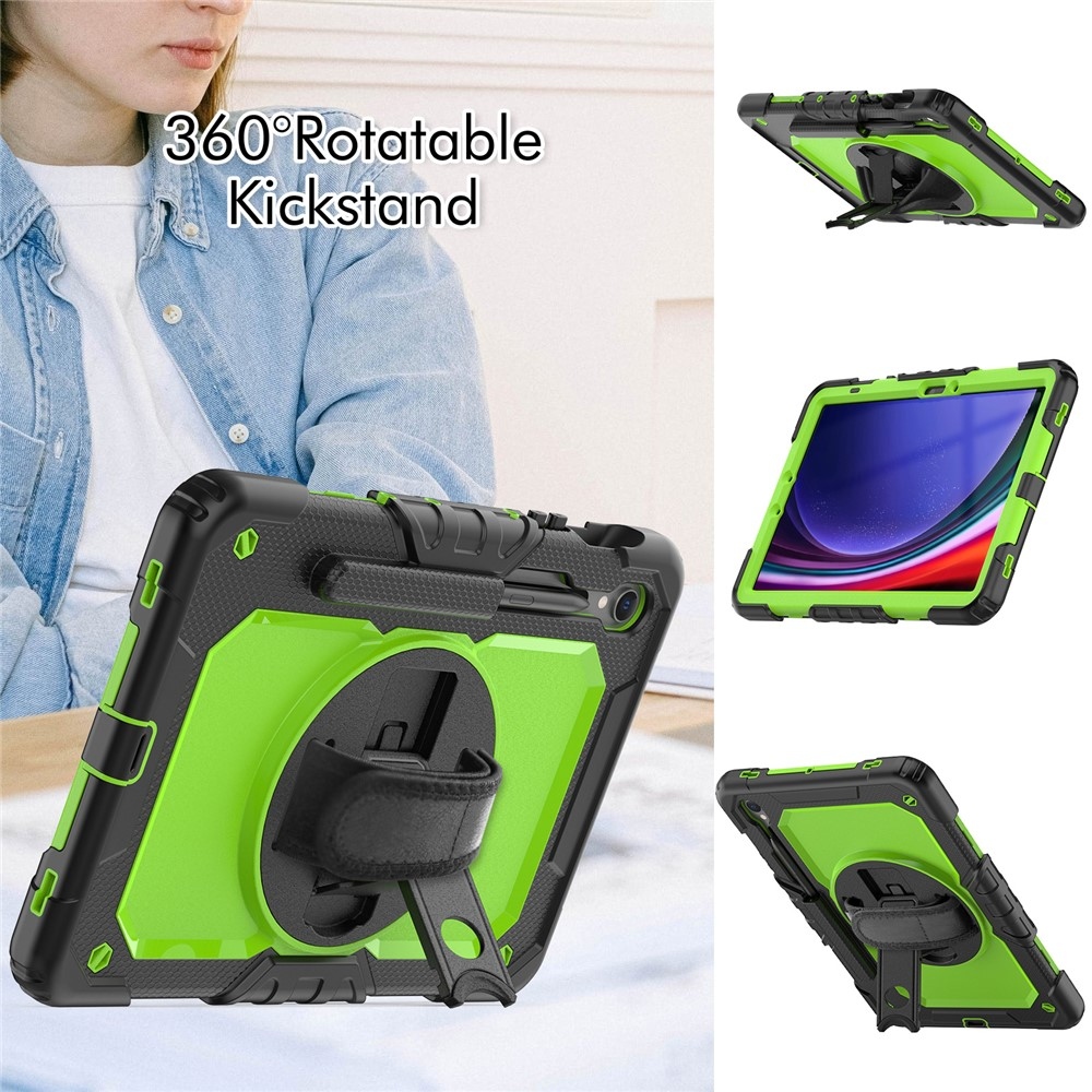 Strap odolný kryt s ramenným popruhom na Samsung Galaxy Tab S10 Lite/S10 FE/S9 FE SM-X510 SM-X516B - zelený/čierny