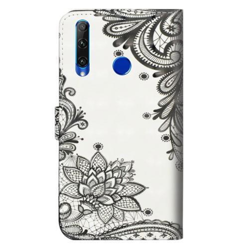 Style PU kožené peněženkové puzdro na mobil Honor 20 Lite/Honor 20e - čipkovaná kvetina