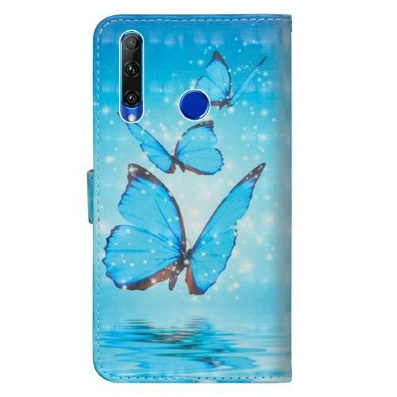 Style PU kožené peněženkové puzdro na mobil Honor 20 Lite/Honor 20e - modrí motýle