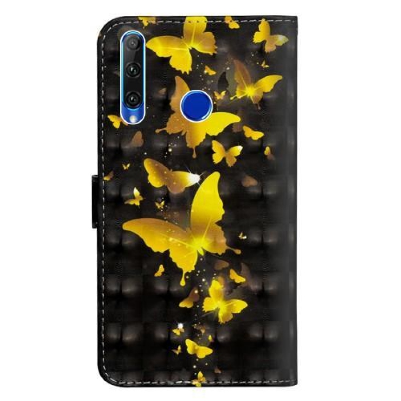 Style PU kožené peněženkové puzdro na mobil Honor 20 Lite/Honor 20e - zlatí motýle