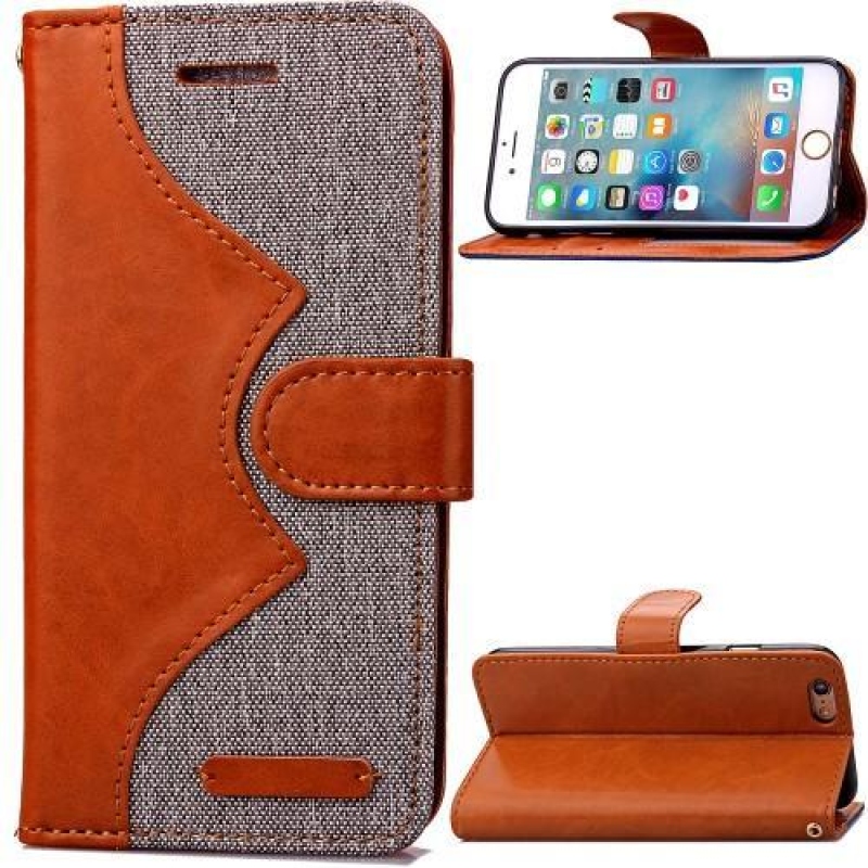 Style PU kožené / textilné puzdro na iPhone 6 Plus a iPhone 6s Plus - šedé