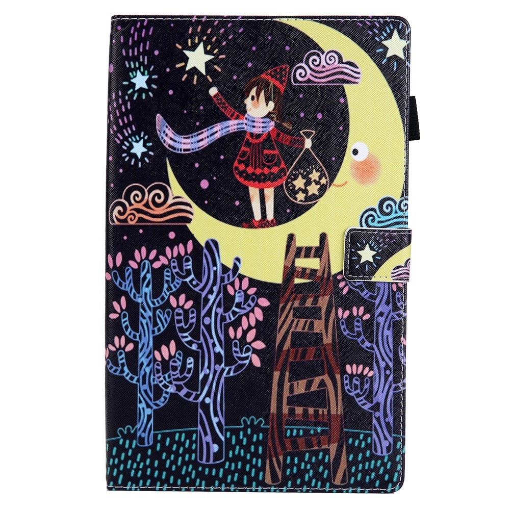 Stylish chytré zatváracie púzdro na Samsung Galaxy Tab A11+/Tab A9+ - dievča a mesiac